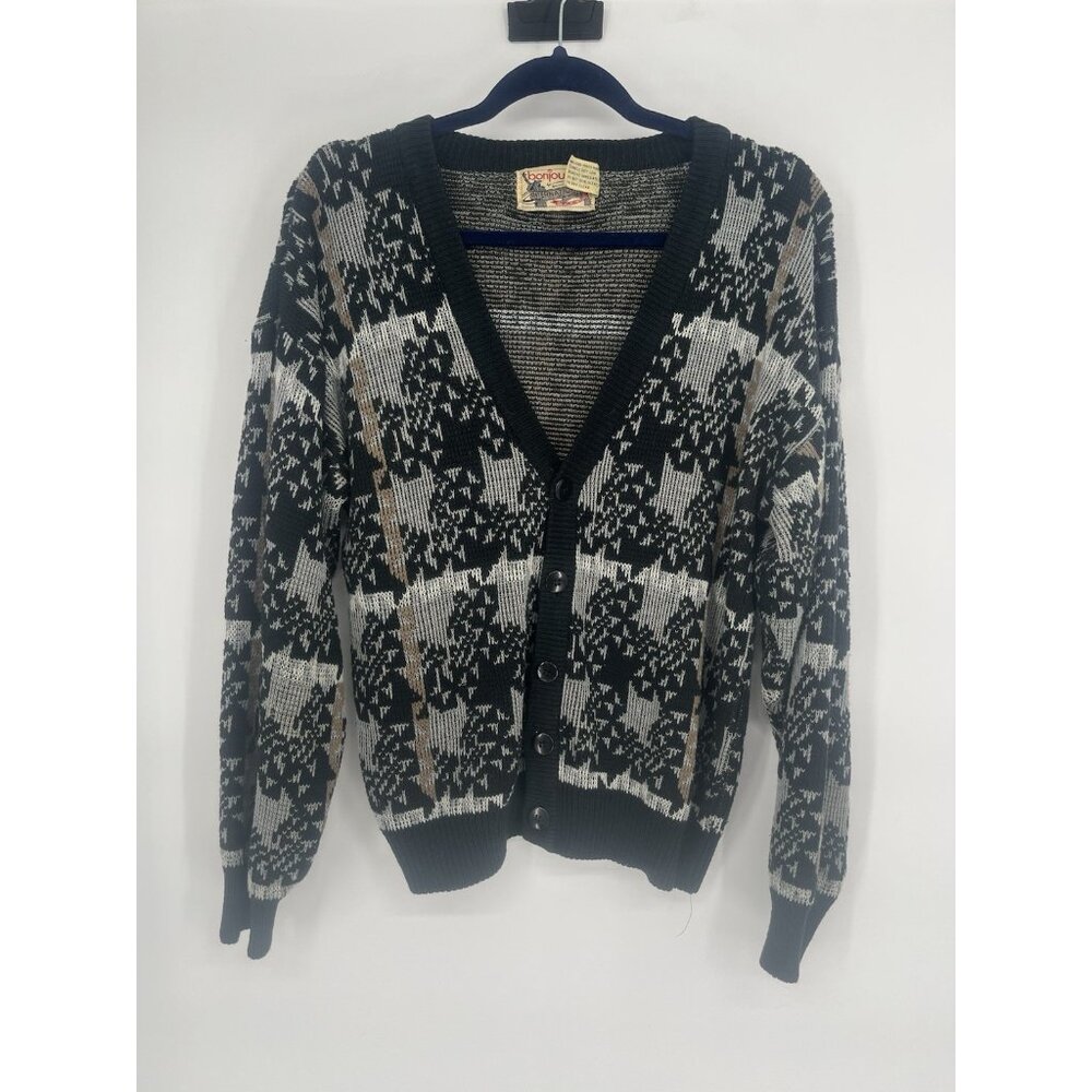 Vintage Bonjour International Cardigan Sweater Knit Thick Grandpa Sweatshirt M